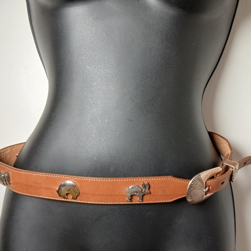 Vintage Silver Creek Leather Belt Western Conchos‎ Size 30 USA Leegin